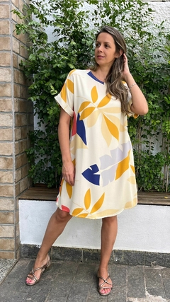 VESTIDO VERAO ESTAMPADO COM MANGA AZUL - Alecrim Dourado Moda Feminina