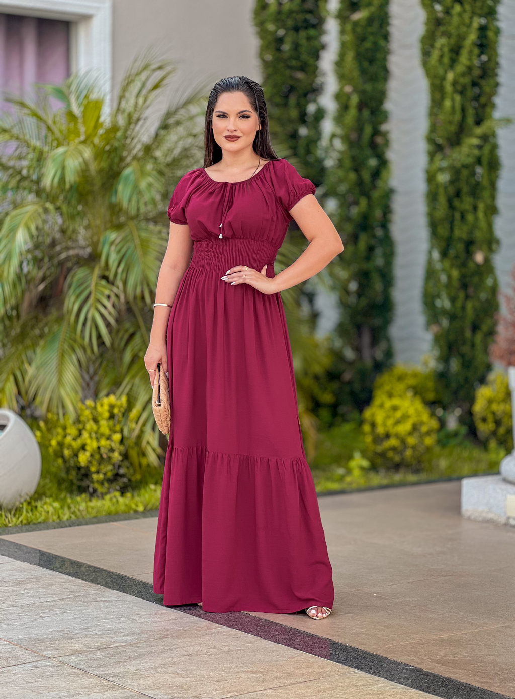 Vestido longo cheap com manga ciganinha