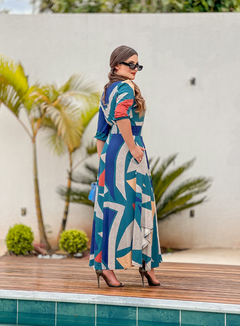 Vestido Godê Assimétrico Estampa Azul - Raquel - comprar online