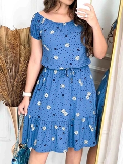 Vestido Blusê Ciganinha Azul Capri -Aline - comprar online