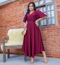 Vestido Maxi Mídi Vinho Manga Flare - Giovana