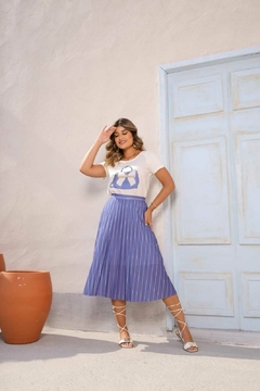 Conjunto Saia e T-Shirt Luxo Azul Riscas- Elisabete