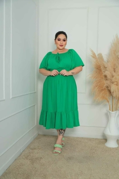 Vestido Mídi Ciganinha Plus Size Manga Flare Verde Bandeira - Gabriela