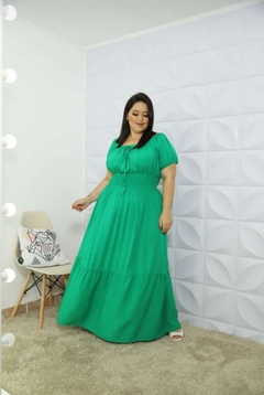Vestido Longo Plus Size Verde Bandeira Em Viscolinho - Suzana - A Vitoriosa Moda Feminina