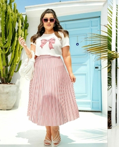 Conjunto Saia e T-Shirt Luxo Listras Rosa- Elizabete