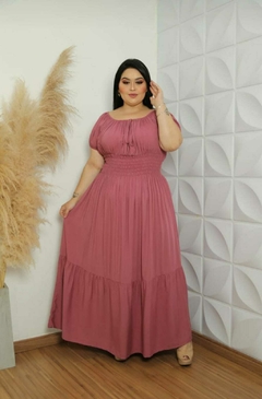 Vestido Longo Ciganinha Plus Size Rosê Manga Curta - Suzana