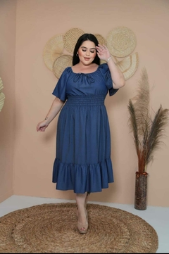 Vestido Mídi Ciganinha Plus Size Jeans Manga Flare - Gabriela - A Vitoriosa Moda Feminina