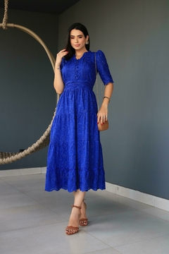 Vestido Maxi Mídi Laise de Algodão Azul Royal - Charlote