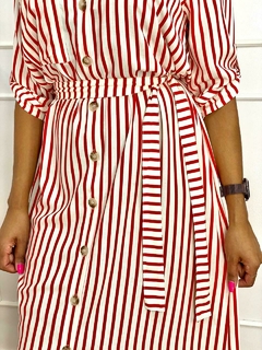 Vestido Shemise Listrada Vermelho Em Viscolinho - Isadora - comprar online