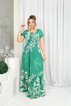 Vestido Ciganinha Longo Verde Menta Barrado - Juliana - loja online