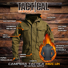 Campera M65 estilo militar, rompevientos táctica, para hombre CON ABRIGO REMOVIBLE