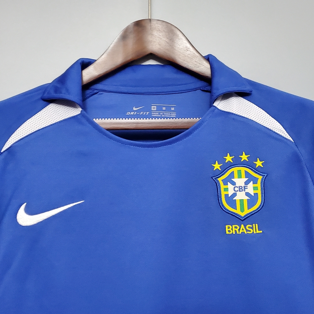 Camisa Retrô Seleção do Brasil II 2002 Masculina Modelo Torcedor Az