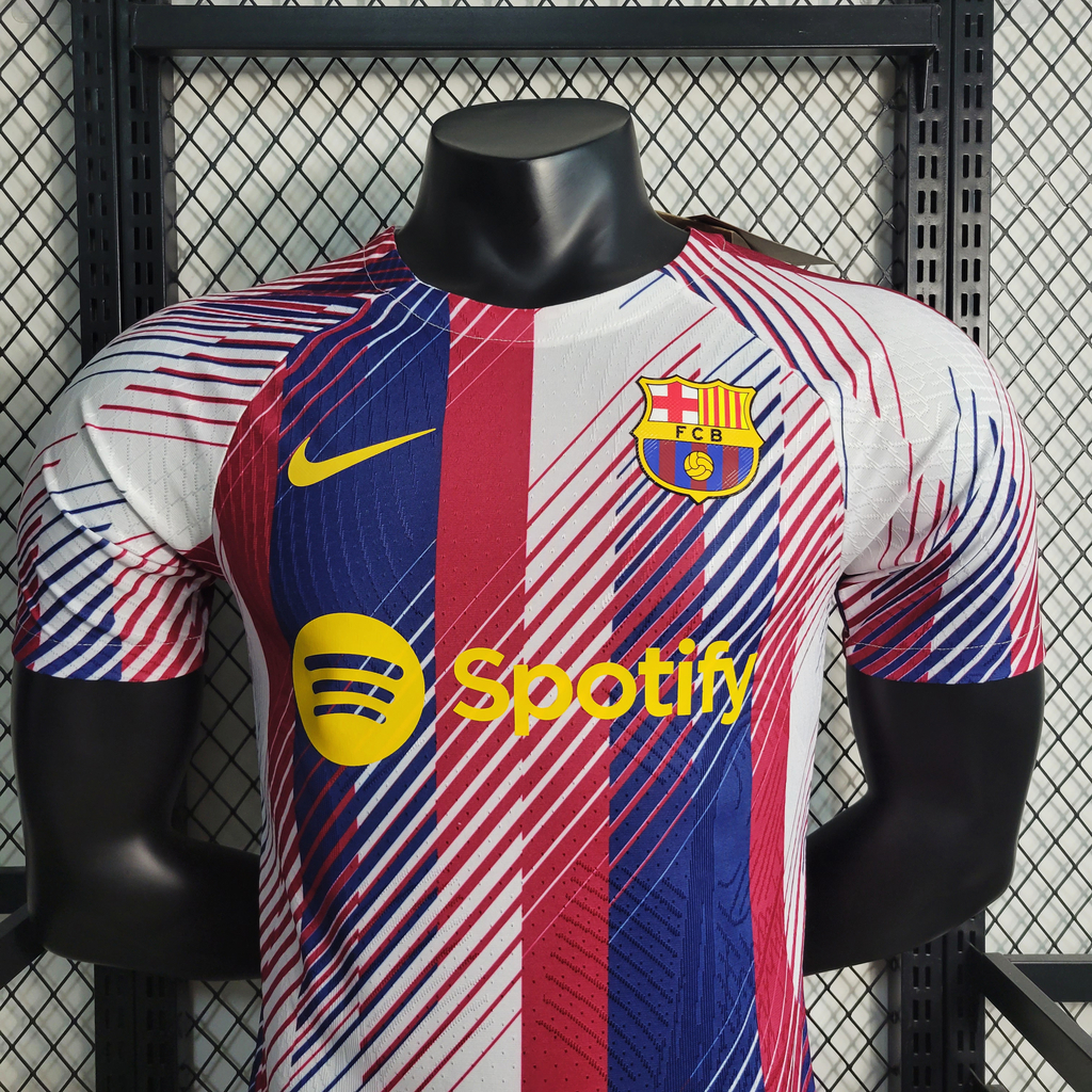 Camisa Barcelona Aquecimento 2023 2024 Masculina Player Branca