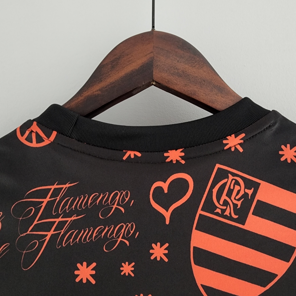 Camisa Pré-Jogo Flamengo 2022 2023 Feminina Modelo Torcedor Fan Preta