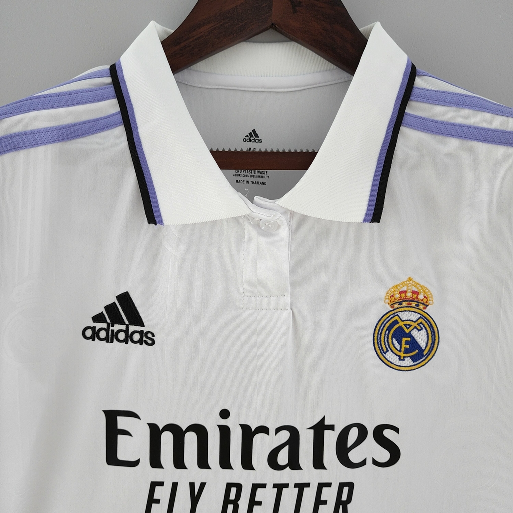Camisa Real Madrid I 2022 2023 Feminina Branca 120 anos