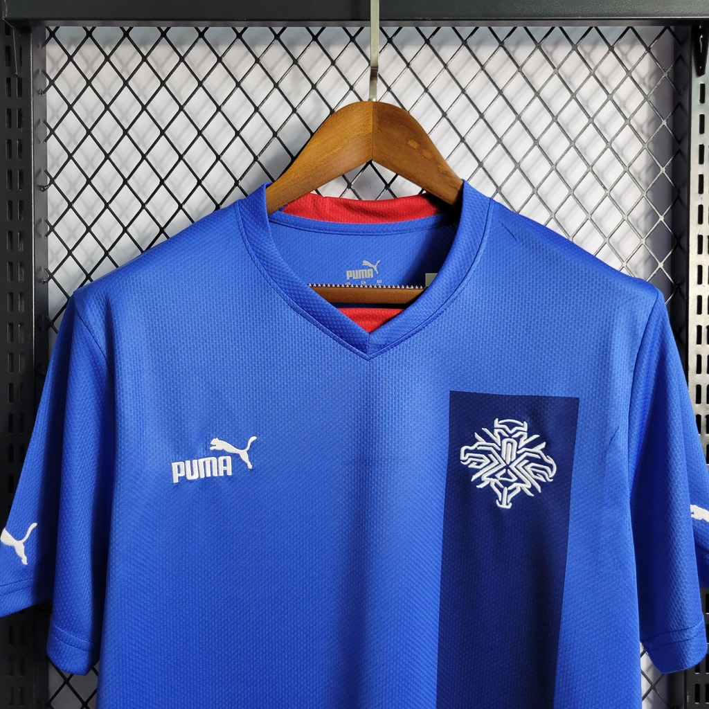 Camisa da Seleção da Islândia I Home 2022 Masculina Modelo Fan Azul