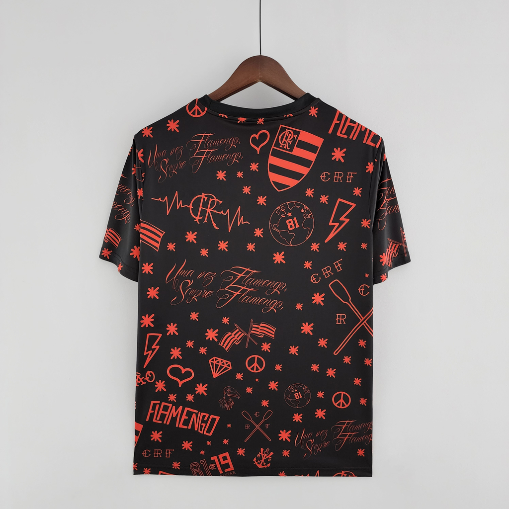 Camisa Pré-Jogo Flamengo 2022 2023 Feminina Modelo Torcedor Fan Preta