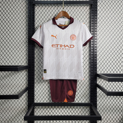 Camisa + Shorts Infantil Unissex Manchester City Away II 2023/2024 Puma - Creme