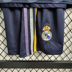 Camisa + Shorts Infantil Unissex Real Madrid Away iI 23/24 Adidas - CAMISAS DE FUTEBOL TAILANDESAS 1.1 - 12multimarcas