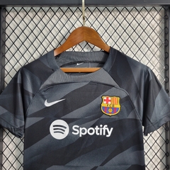 Camisa + Shorts Infantil Unissex Barcelona Goleiro 2023/2024 - Preto - comprar online