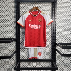 Camisa + Short Infantil Unissex Arsenal Home I 23/24 - Vermelho