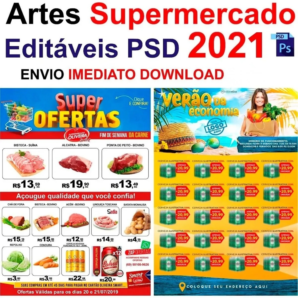 220 Artes Panfleto Mercado Supermercado Encarte p/ Photoshop