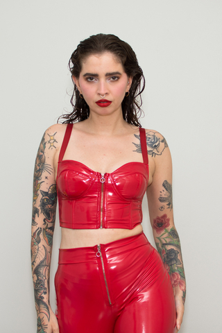 CORSET CROP DE VINIL VERMELHO