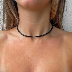 Choker Amaea de Cristal Facetado Preto de 4mm Folheado a Ouro 18k