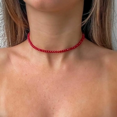 Choker Amaea de Cristal Facetado Vermelho Rubi de 4mm Folheado a Ouro 18k