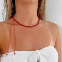 Choker Amaea de Cristal Facetado Vermelho Rubi em Macramê de 4mm