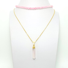 Colar Amaea Pingente Quartzo Rosa Folheado a Ouro 18k