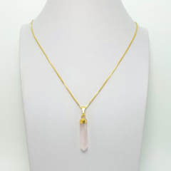 Colar Amaea Pingente Quartzo Rosa Folheado a Ouro 18k