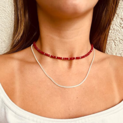 Choker Amaea Cristal de Vidro Vermelha com Entremeios em Prata