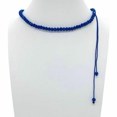 Choker Amaea de Cristal Facetado Azul Bic em Macramê de 4mm 