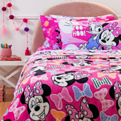 Manta Infantil Solteiro Flannel Minnie Laços Disney