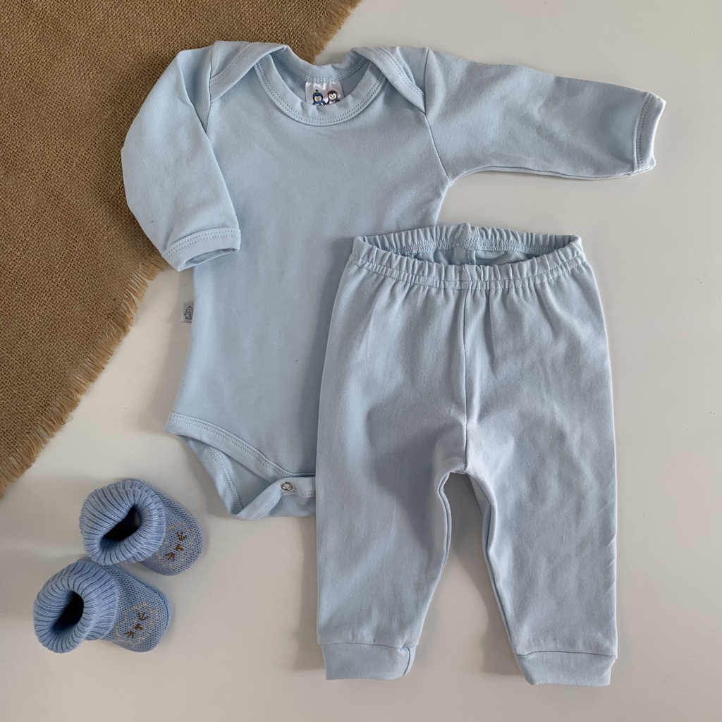 CONJUNTO DE BODY E CALCA COTTON AZUL BEBE Soft Kids