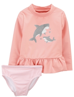 Conjunto Praia Piscina Menina Coral Baleia - CARTER´S