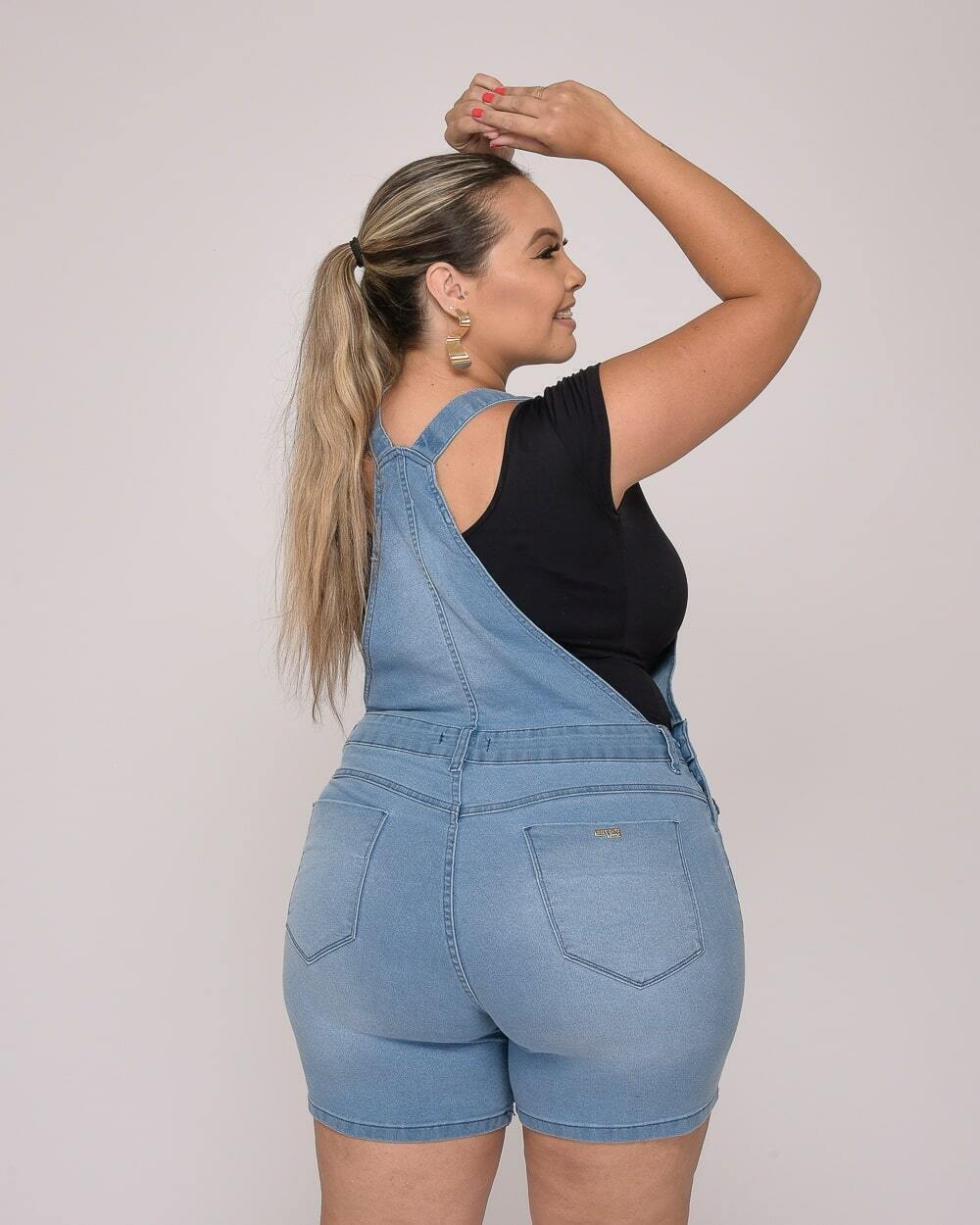 Jardineira jeans sawary cheap plus size feminina