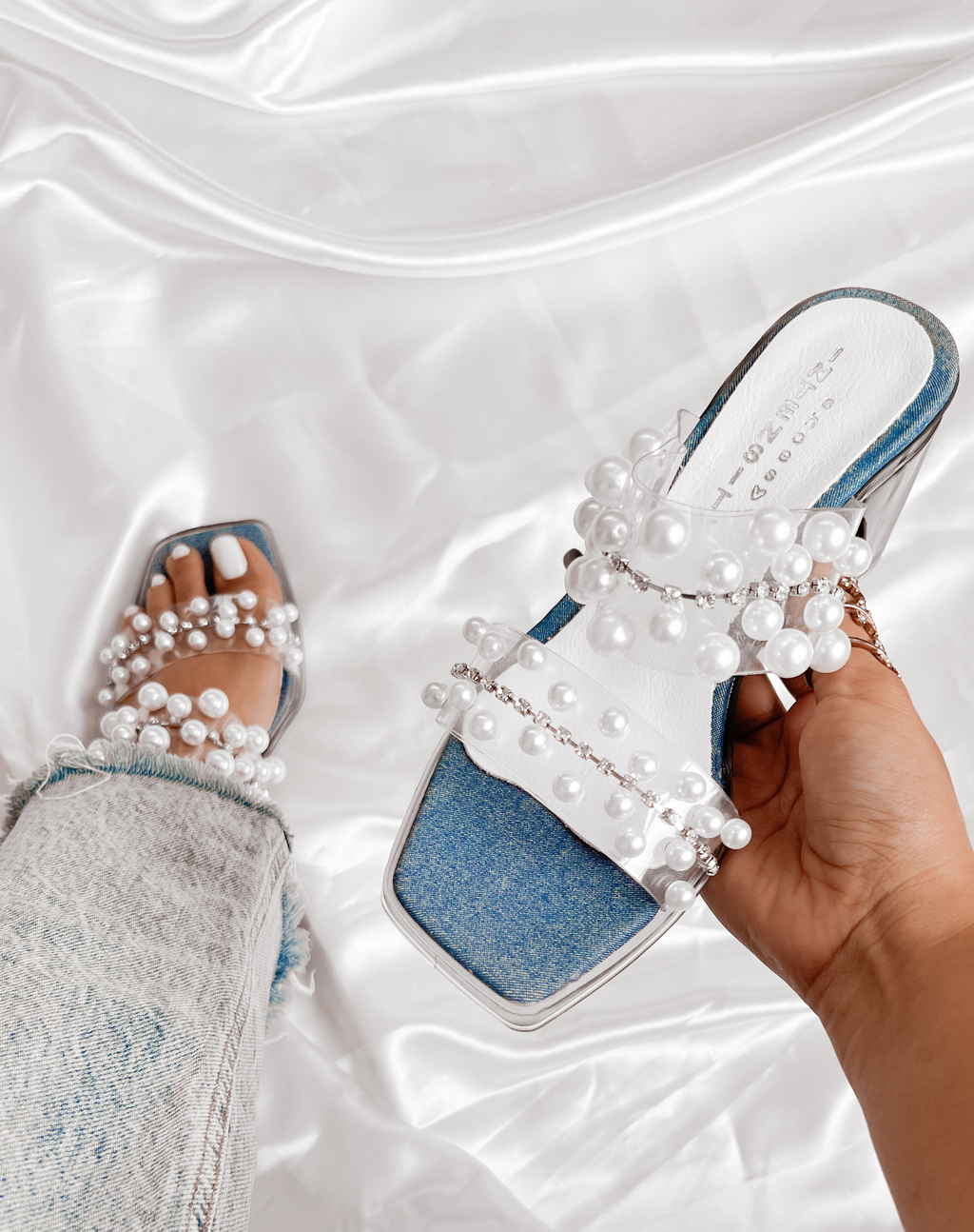Sandalias Mujer Taco Cristal perlas Emma jean