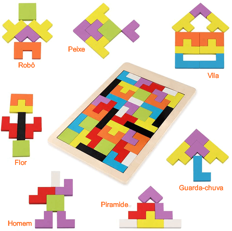 Brinquedo Educativo Quebra Cabeça de Madeira Tetris Blocos Russos