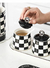 Potes Para Condimentos Cerâmica Chess | Colher e Bandeja Adicional | Branco, Preto e Prata | Kit 2 ou 3 Unidades - Maison Divine | Home & Decor