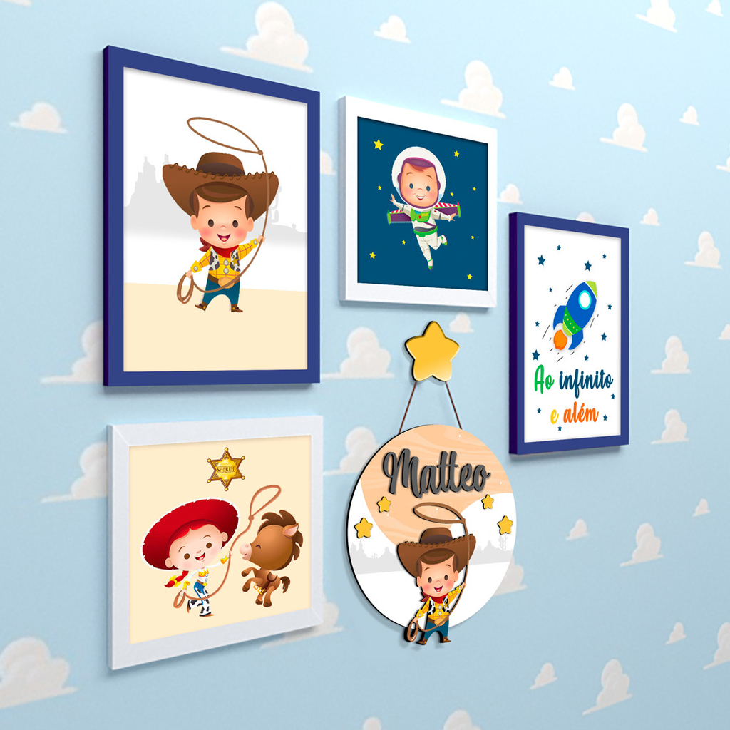 Kit com 3 Quadros Decorativos Toy Story - Ao Infinito e Além