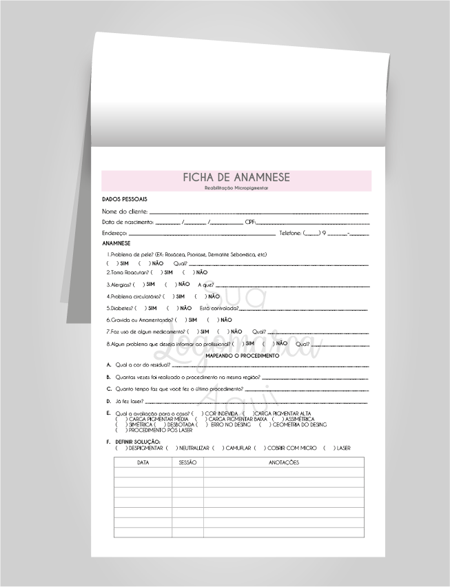 Bloco de Anamnese - Dermaplaning (Modelo 01)