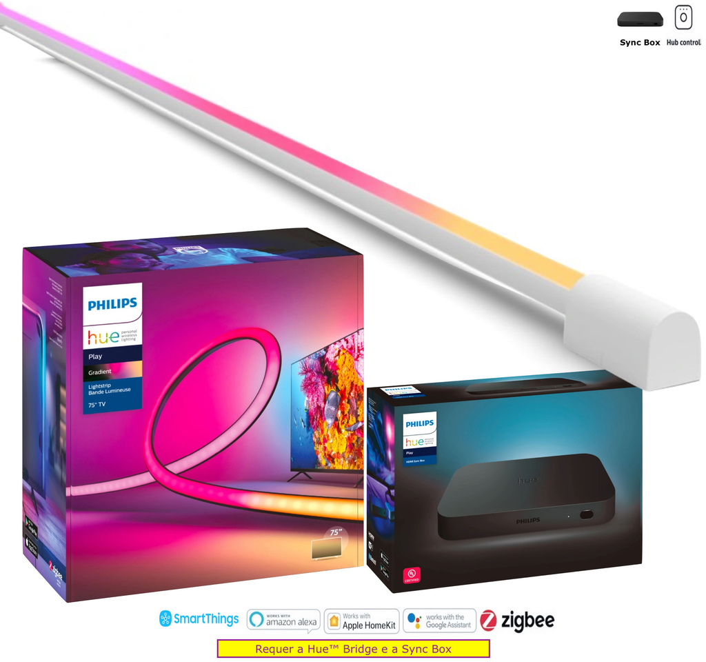 Philips Hue Play Gradient Lightstrip Fita de LED 75" + Hue Light Tube Large + Hue Sync Box TVs Maiores do que 75" - Loja do Jangão - InterBros