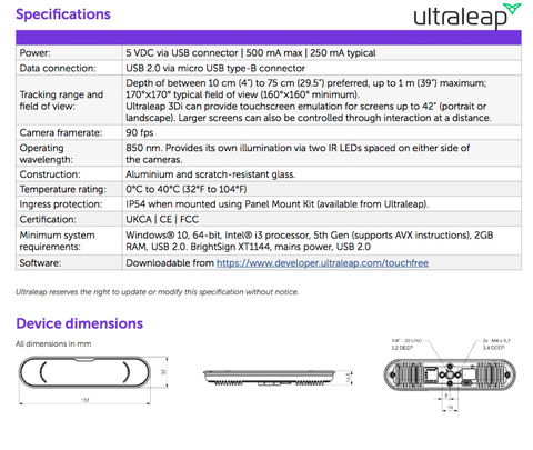 Ultraleap 3Di Stereo Hand Tracking Camera Developer Kit on internet