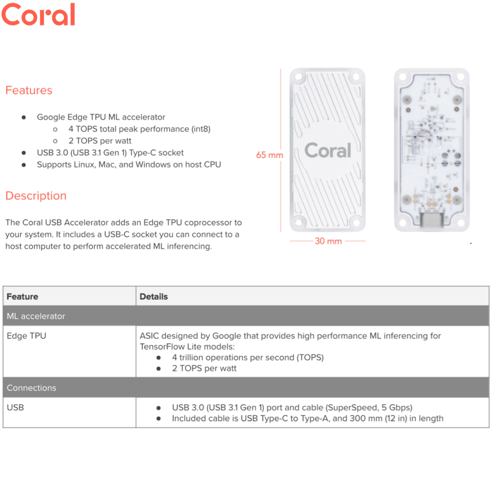 Coral USB Accelerator | Google Edge TPU coprocessor | USB 3.0 Tipo-C - Loja do Jangão - InterBros