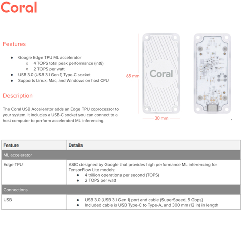 Coral USB Accelerator | Google Edge TPU coprocessor | USB 3.0 Tipo-C - Loja do Jangão - InterBros