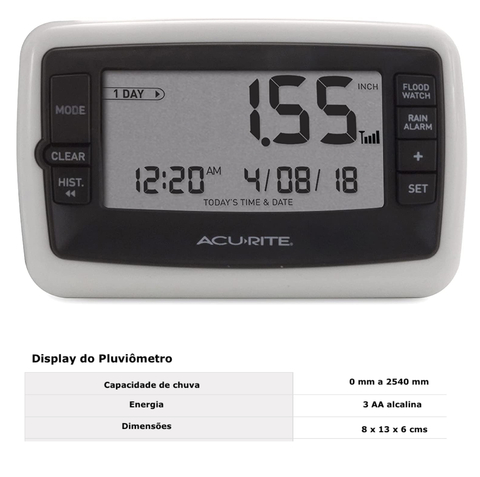 AcuRite Pluviômetro Digital, com Termômetro e Umidade , Ativado para Uso Doméstico ou Comercial - Loja do Jangão - InterBros