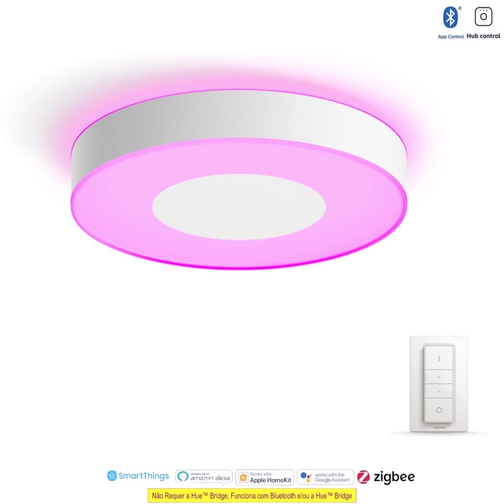 Philips Hue White & Color Ambiance Xamento Medium l Bathroom Smart Ceiling l Luminária Plafon de Teto Inteligente Média l Feita para Banheiros l A Prova D' Água l WiFi e Bluetooth l Fluxo Luminoso 2.350 lumen l LED Integrado l Compatível com Alexa, Apple Homekit & Google Assistant l Requer Hue™ Bridge