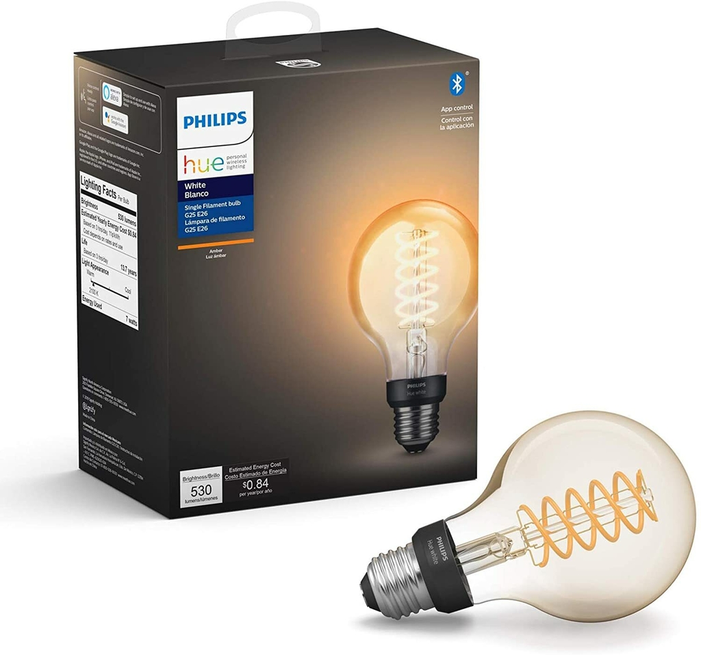 Philips Hue White Ambiance Dimmable Smart Filament G25 l Lâmpada Globo l LED de Filamento Vintage l 1ª Geração l Mais Brilhantes l Branco Quente a Branco Frio | Compatível com Alexa, Apple Homekit & Google Assistant | Funciona com Bluetooth e/ou com a Hue Bridge - buy online